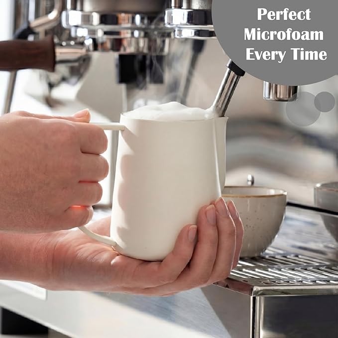Honeydak 6 Pcs Milk Frothing Pitcher 304 Stainless Steel Steaming Pitchers for Coffee Bar Cappuccino Barista Tools Milk Jug Steamer Frother Cup (12 oz,White)