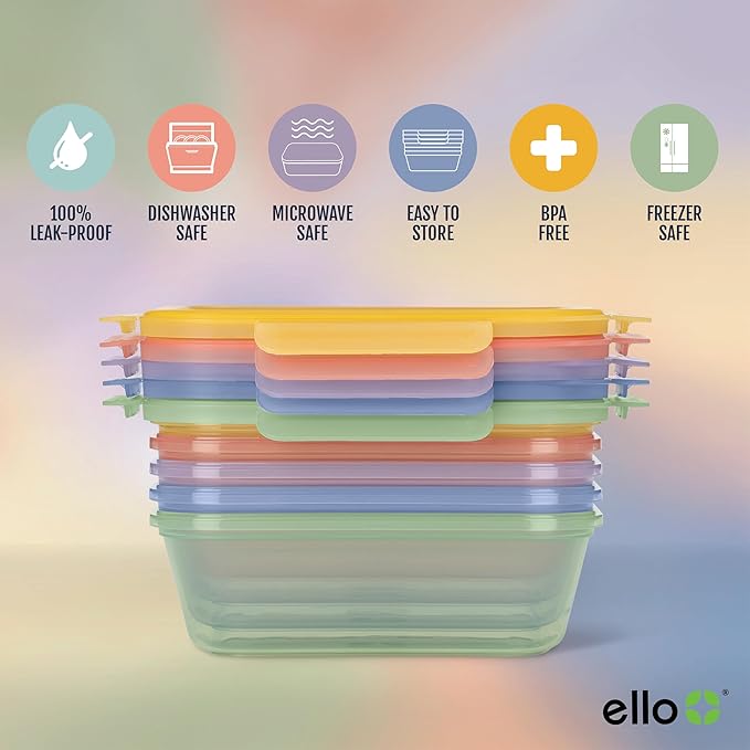 Ello Snap & Nest 10-Piece 4.5 Cup Plastic Meal Prep Set, Reusable Food Containers for Healthy Eating, Freezer, Dishwasher Safe, Desert Festival
