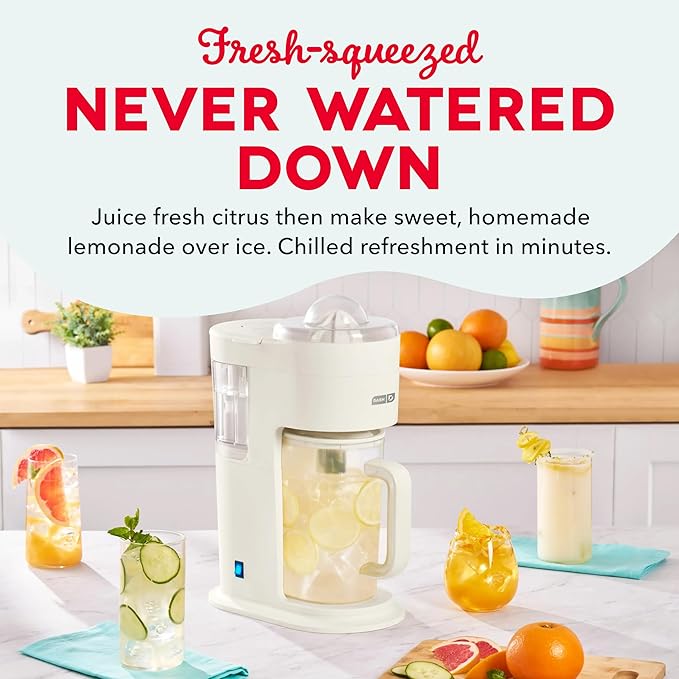 Dash Summer Sippers™ Lemonade Maker & Electric Citrus Juicer - Dissolves Sugar, Juices Over Ice - Lemon Squeezer Machine - Make Fresh Orange & Lemon Juice - Two 32oz Pitchers & Infuser Cylinders