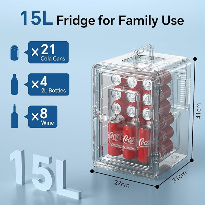 Mini Fridge, 15 Litre/21 Cans Small Fridge for Bedroom, Car, Office & Dorm, 110V AC/DC Portable Thermoelectric Cooler & Warmer for Skincare, Food, Drinks, Black