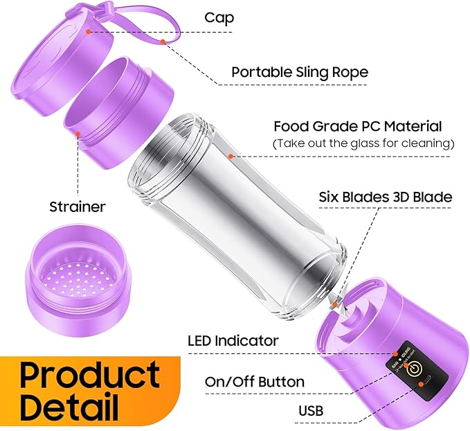 Cordless Personal Size Portable Blender - 380Ml Blender Smoothies and Shakes, BPA Free Traveling Juice Cup with Powerful Blending, Freshly Squeezed in Sports/Travel/Home, Mother's Day
