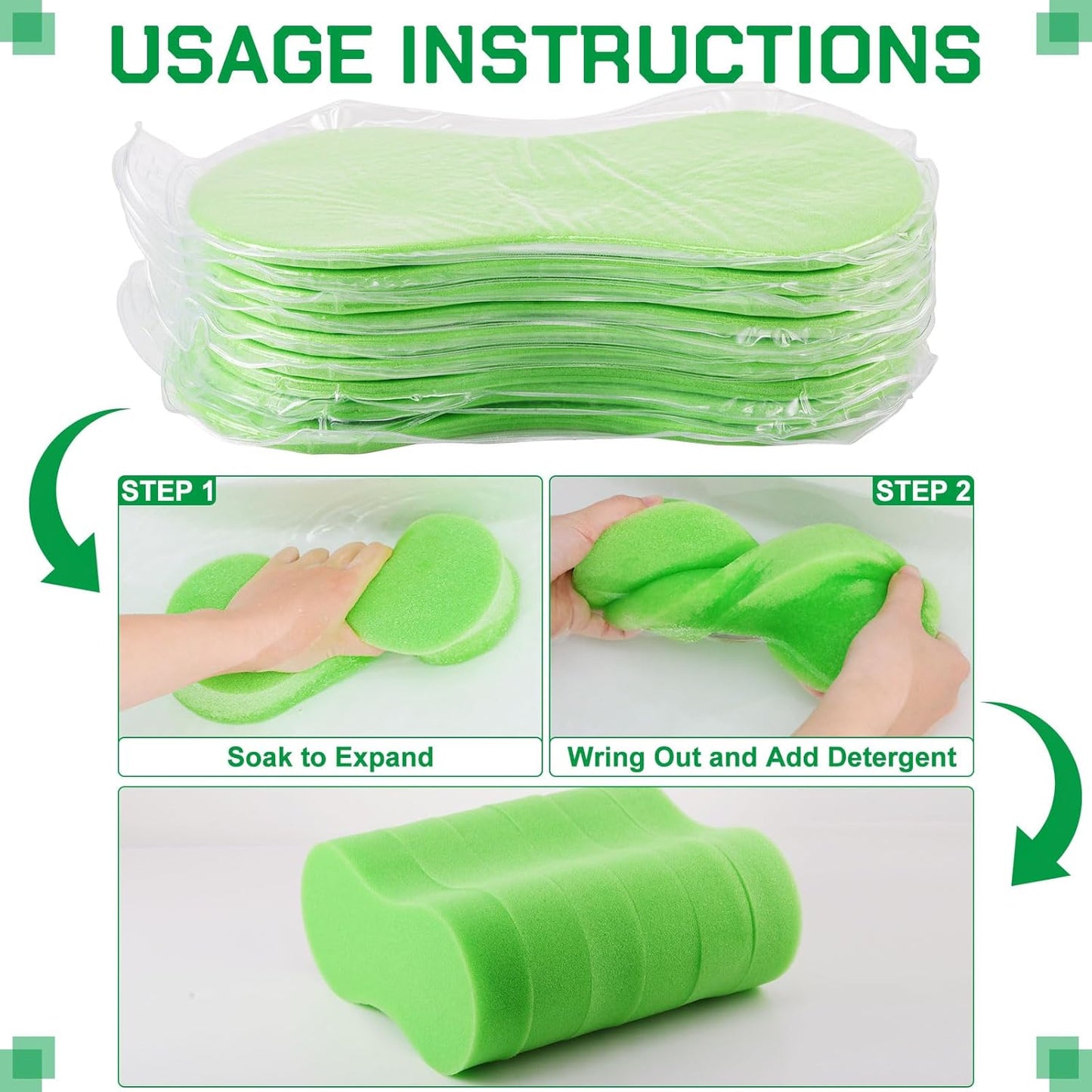Vesici 24 Pack Large Sponges Bulk Multi-Purpose Extra Large Sponge for Washing Cars Field Day Water Games Household Cleaning Car Boat Bike Kitchen Bathroom Vacuum Compressed Packing (Bright Green)
