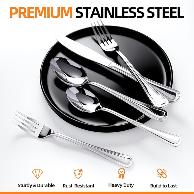 NICE KITCHEN Silverware set for 8,40 Pieces Premium Stainless Steel Silverware set,Mirror Polished Cutlery Set,Flatware Set for 8,Dishwasher Safe,Luster Series