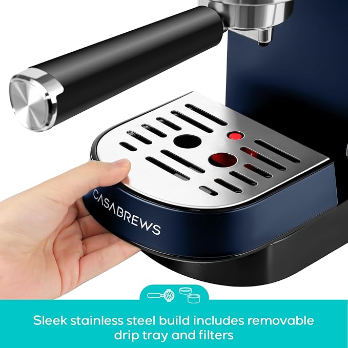 CASABREWS CM5418 Espresso Machine 20 Bar, Compact Espresso Maker with Steam Milk Frother, Stainless Steel Coffee Machine with 34oz Removable Water Tank for Cappuccino Latte, Sapphire Blue