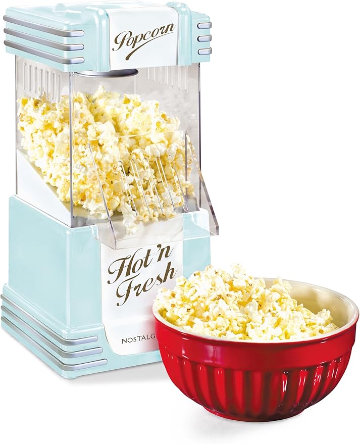 Nostalgia Retro Hot Air Popcorn Maker – 12 Cups Oil Free Popping – Countertop Machine with Measuring Cup – Healthy Snacks & Movie Nights – Aqua