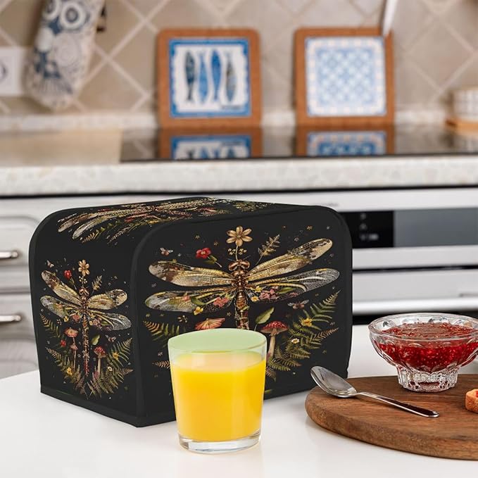 Animal Dragonfly Flower Toaster Cover 2 Slice Dust and Fingerprint Protection Toaster Bread Maker Covers Washable Kitchen Small Appliance Covers for Kitchen Accessories Decor Bakeware Women Gift