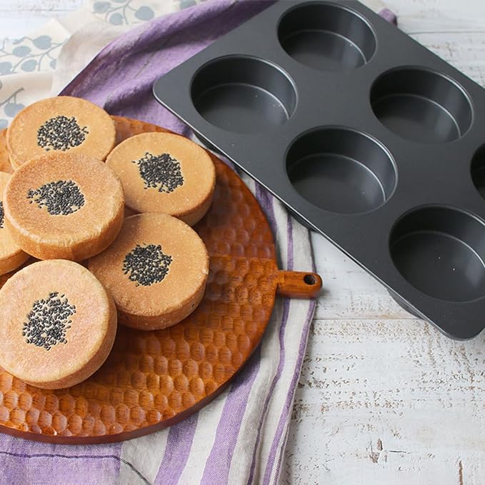 2 Pcs Muffin Pan with Lid, 3.6 Inch Non-Stick 6 Cup Straight English Muffin Top Pan Baking Mold, Hamburger Bun Pan for Baking Egg Sandwich Frittata Cinnamon Roll