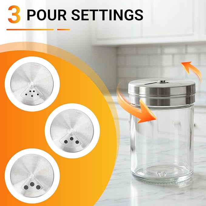 Segarty 6 Pack 1.7oz Salt Shakers Adjustable Metal Lids, 50ml Portable Glass Seasoning Container for Sugar Sesame Pepper, Kitchen Organizer Spice Bottles with 6 Stickers Storage Set for Cabinet Picnic