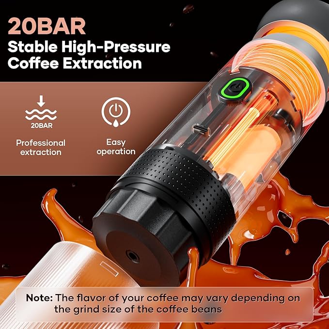Portable Battery Coffee Maker Espresso Machine, 20 Bar Nano Car Coffee Mini Espresso Machines Self-Heating Electric Espresso Maker, USB-C 3-in-1 Ground Coffee & NS Capsule Pod RV Hiking Camping