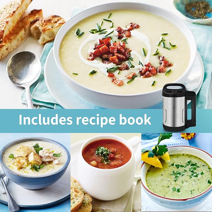 Soup Maker 1.6 L, 4 in 1 Multi-Funcation Soup and Smoothie Maker with Smart Control Panel, Stainless Hot Soup Maker Electric, Makes 2-5 Servings Living for Home Use Black