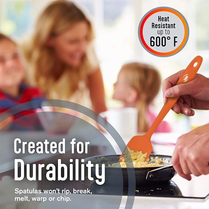 Kaluns Silicone Spatula Set, 4 Rubber Spatulas 600°F Heat Resistant, Nonstick Seamless Design with Stainless Steel Core, Dishwasher Safe, BPA free, Bonus Tongs Included
