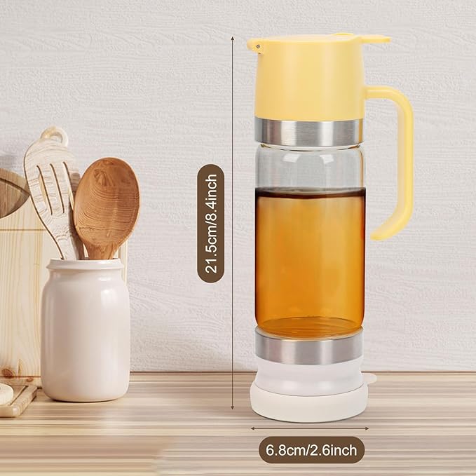12 Oz Glass Honey Dispenser Pot with Silicone Base No Drip Honey Container Jar, Maple Syrup Dispenser with Handle for Pancake, Coffee or Tea Yellow