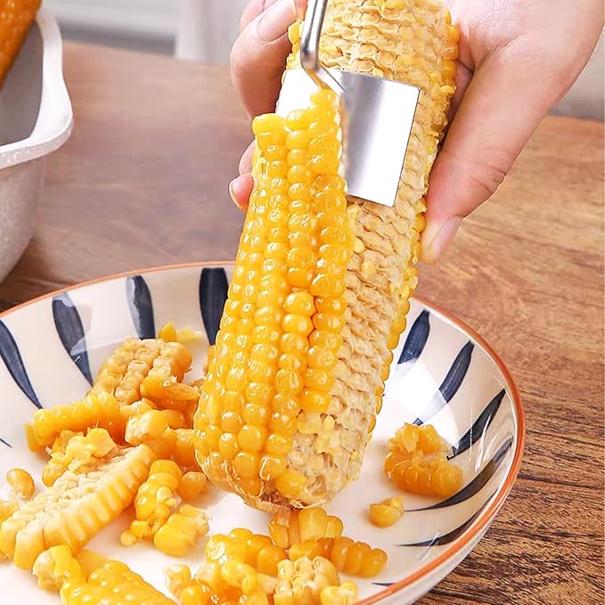 Corn Peeler for Corn on The Cob Stripper Tool, 2025 New Long Handle Stainless Steel Corn Stripper Tool, Quick Corn Kernel Remover Tools for Kitchen Use (2PC)