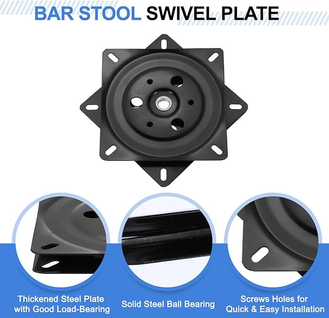 uxcell 6" Bar Stool Swivel Replacement, 360° Rotation Lazy Susan Turntable, Square Semi-Ball Bearing Seat Swivel Base Mount Plate for Recliner Chair or Table, Black (150x1.5mm)