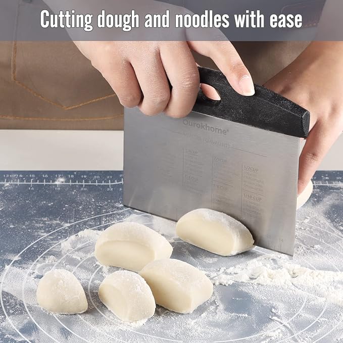 Silicone Baking Pastry Mat with Dough Cutter, Ourokhome Extra Thick Kneading Rolling mat with Measurement and Conversion Ourokhome Stainless Steel Pizza Cutter for Kitchen Baking