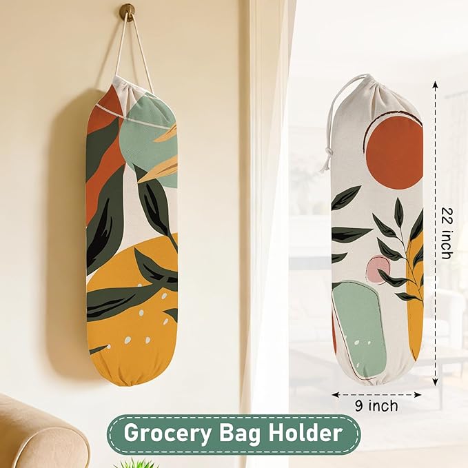 2PCS Boho Plastic Bag Holder for Kitchen Essentials, Reusable Hanging Grocery Bag Organizer, Washable Large Grocery Trash Garbage Bags Storage Dispenser Boho Kitchen Decor-06