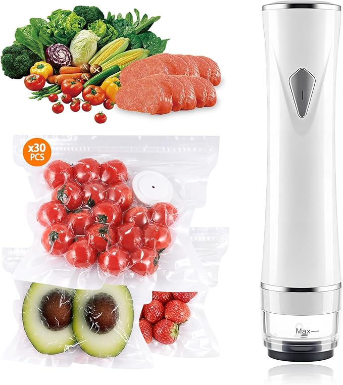 Compact Handheld Vacuum Sealer for Food, Cordless Portable Food Sealer Machine with 30 Reusable Vacuum Sealer Bags, Powerful Food Preservation & Freshness Saver for Meal Prep, Travel & Sous Vide