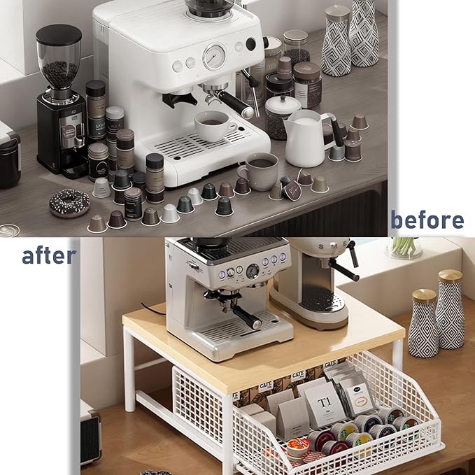Funecy Coffee Pod Drawer,Coffee Machine Storage Rack,Home Kitchen Counter Coffee Bar Organizer,Storage Basket Drawer (White)