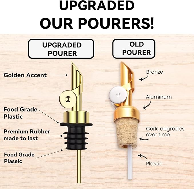 4 Pcs Olive Oil Dispenser with Flip Top, Stainless Steel Auto Pour Spouts for Liquor, Oil, Vinegar, Syrup and Other Liquid Bottles - Gold