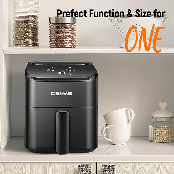 DEIME Air Fryer, Small Digital 3 Qt Airfryer Space Saving Compact, Bake, Reheat, Roasts for Quick Easy Meals, Mini Compact & Quiet, Nonstick & Dishwasher Safe Basket (Black)