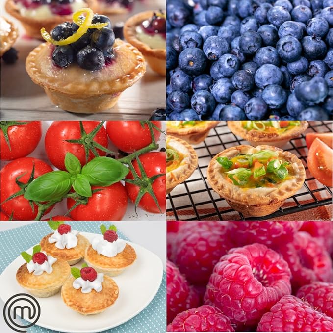MasterChef Mini Pie & Quiche Maker- Baker Cooks 6 Small Pies or Quiches in Minutes- Non-stick Cooker w Dough Cutting Circle for Easy Measurement & Filling, Must Have Machine for Desserts & Appetizers