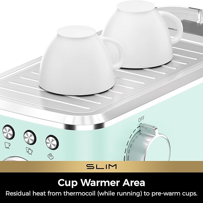 CHULUX Slim Espresso Machine with Milk Frother, 20 Bar Professional Italian Pump Espresso Coffee Machine for Home Cappuccino & Latte Maker, Stainless Steel, Pastel Green
