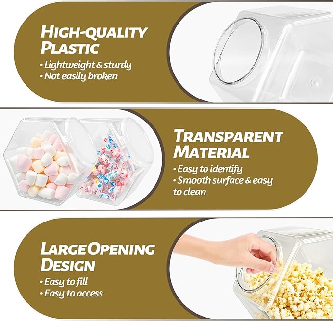 Woozettn 4 Pcs Plastic Candy Jars,71 Oz Clear Plastic Cookie Jars,Hexagonal Candy Containers with Lids for Kitchen,Dry Food,Candy,Dog Food,Cookies,Coffee Pod,Laundry Pod