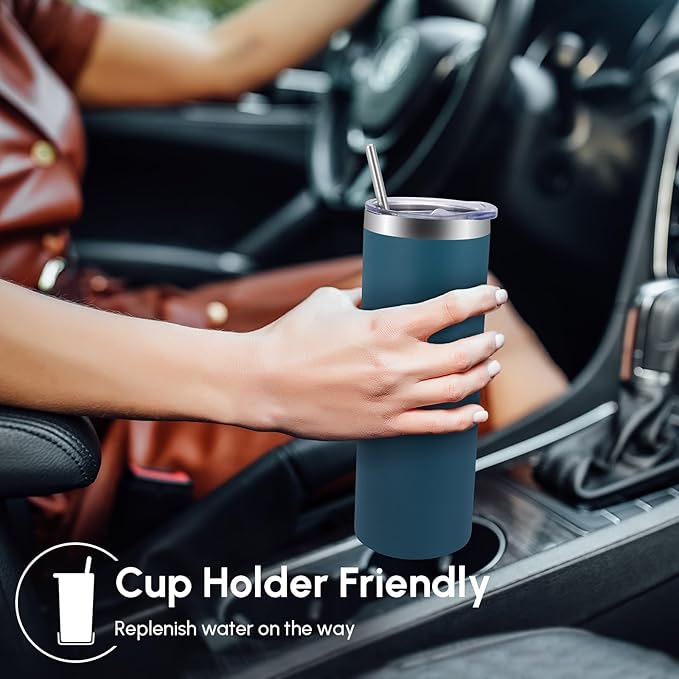 Volhoply 8 Pack Skinny Tumblers with Lid and Straw, 20oz Stainless Steel Straight Tumbler Bulk, Vacuum Insulated Coffee Mug for Home, Office, Travel, DIY (Mix,8 Pack)