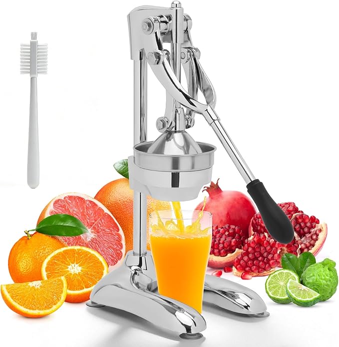 Manual Juicer, Hand-Pressed Effortless Citrus Squeezer, Heavy-Duty Professional Stainless Steel Juicer Suitable For Oranges, Lemons, Grapefruits Removable Filter Basket For Easy Cleaning