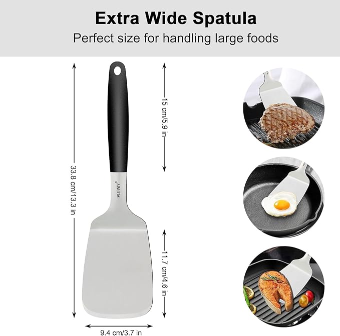 Stainless Steel Spatula, Large Metal Spatula for Kitchen and Grilling, Heavy Duty Turner for Cast Iron Skillet with Silicone Handle, Cooking and Flipping Steak, Pancake, Burger, 4.6 x 3.7 In