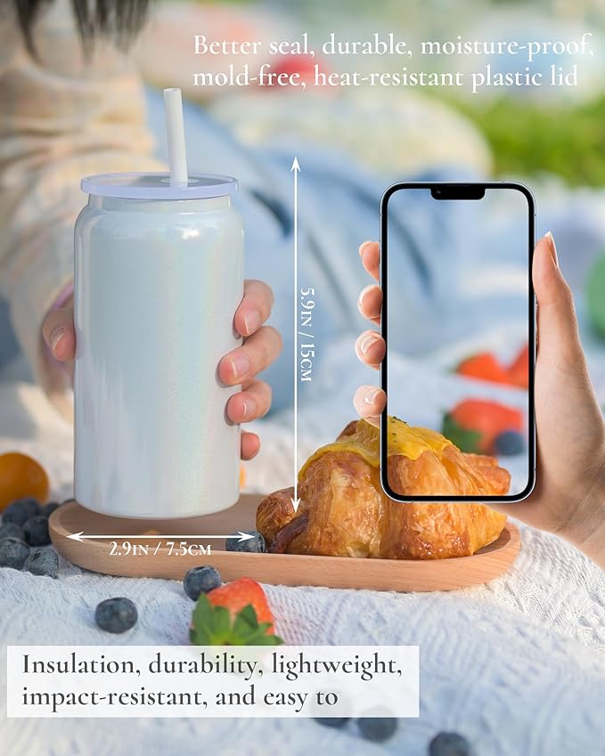 16oz Stainless Steel Cups with Lids and Straws, Sublimation Tumbler, White (Shiny Polished Finish, Sublimatable)