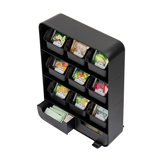 Mind Reader Tea Bag Organizer, Tea Station Organizer, Countertop Storage, Kitchen, Plastic, 10.25"L x 3.25"W x 13.75"H, Black