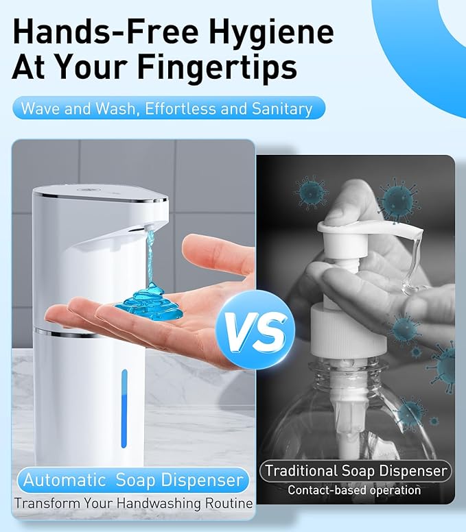 Automatic Soap Dispenser 350ml, Touchless Wall Mount Electric Soap Dispenser for Gel Soap with Infrared Motion Sensor, 3 Adjustable Levels for Bathroom, Kitchen and Office (White)