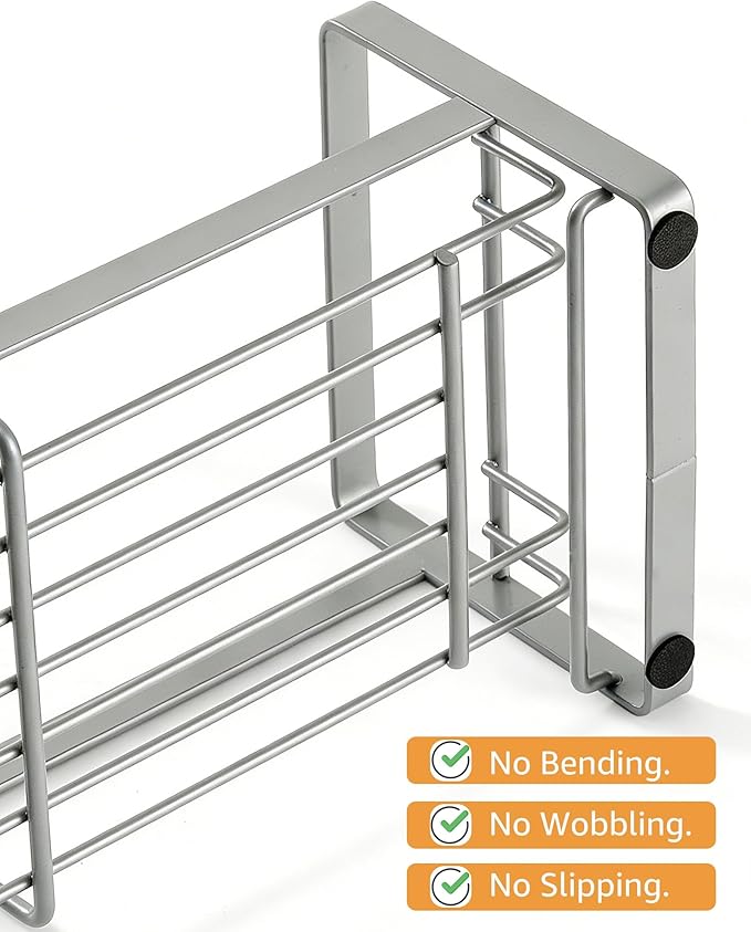 HULISEN Large Sponge Holder, 304 Stainless Steel Kitchen Soap Dispenser Caddy Organizer, Countertop Soap Dish Rack Drainer with Removable Drain Tray, not Including Dispenser and Brush, Grey