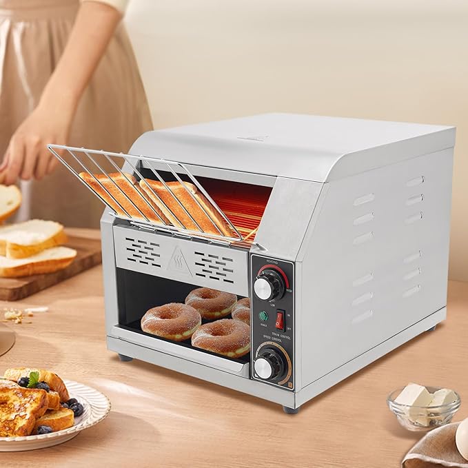 Commercial Conveyor Toaster 1900W, 300 Slices/Hour Heavy-duty Stainless Steel Countertop Bread Oven with 7-Speed Control & Temp Adjust