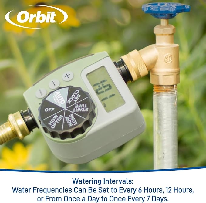 10-Pack (10 Total Timers) Orbit One Outlet Single-Dial Hose Faucet Timer - Easy Programmable - for Garden Watering System - LCD Hose Timer with Adjustable Watering Schedule - 62056