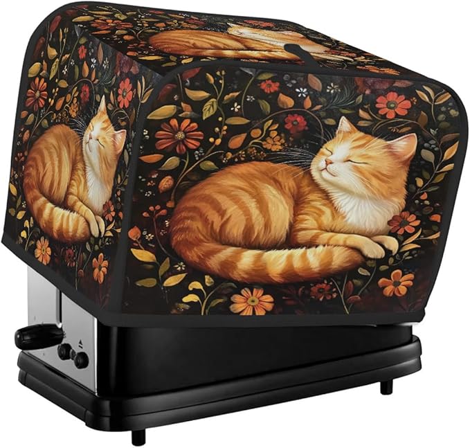 Animal Flower Cat Kitten Toaster Cover 4 Slice Dust and Fingerprint Protection Toaster Bread Maker Covers Washable Kitchen Small Appliance Covers for Kitchen Accessories Decor Bakeware Women Gift