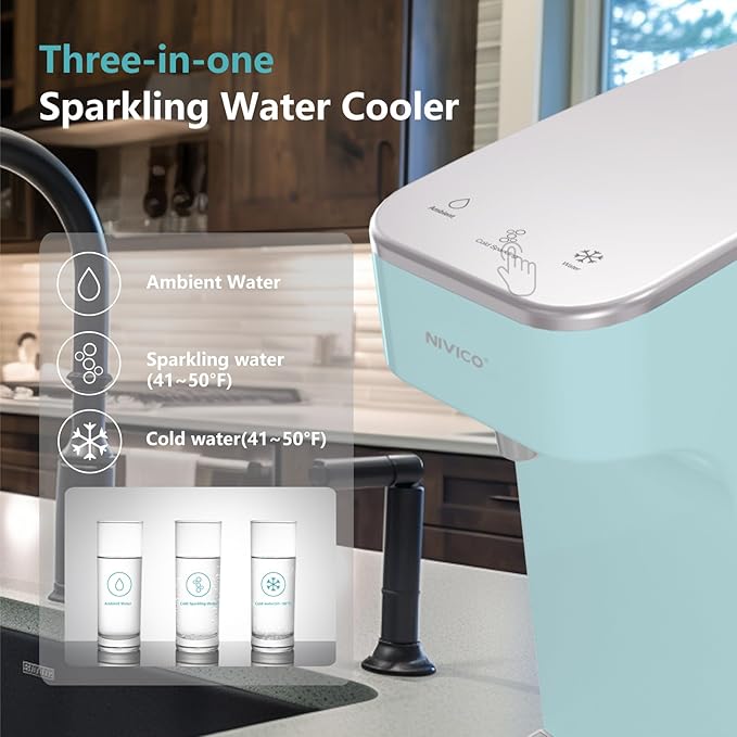 Soda Maker, Ice Cold Sparkling Water Maker, Water Cooler, Compatible with Screw-in 60L CO2 Cylinder (Not Included), Carbonator with 1.5L Water Tank, Touch Screen (Aqua Blue)