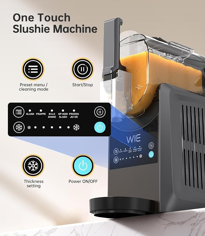 WIE Slushie Machine for Home, 88oz Slushy Machine No Ice Needed with 5 Presets, Shaved Ice Machine Self-Cleaning, Frozen Drink & Smoothie Maker Machine for Margaritas, Frappés, Cocktails & More