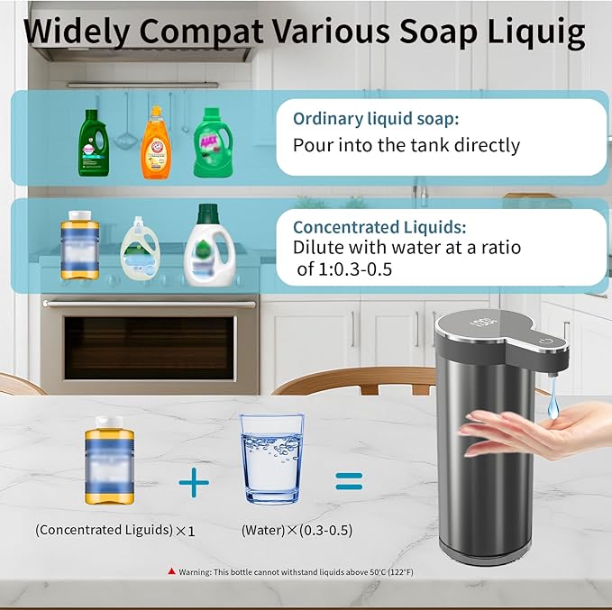 Automatic Liquid Soap Dispenser, 12oz Rechargeable Touchless Soap Dispenser, 4 Levels Adjustable Infrared Sensor Dish Soap Dispenser for Bathroom,Kitchen,Hotel
