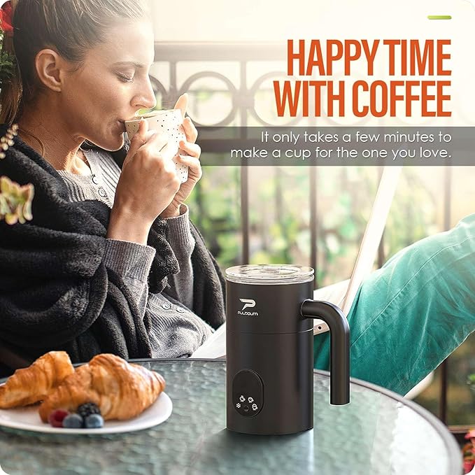 Milk Frother and Steamer 4 in 1 Automatic Coffee Steamer Frother, 11.8OZ / 350ML Warm and Cold Foam Frother for Coffee,Latte, Cappuccino, Macchiato, Hot Chocolate (Black)