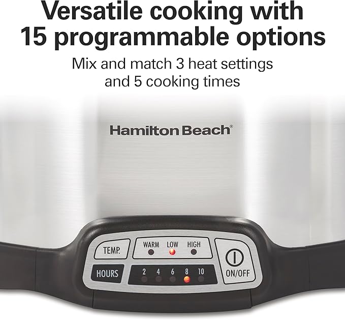 Hamilton Beach 4 Quart Programmable Slow Cooker with Flexible Easy Programming, 5 Cooking Times, Dishwasher-Safe Crock & Lid, Silver (33443)