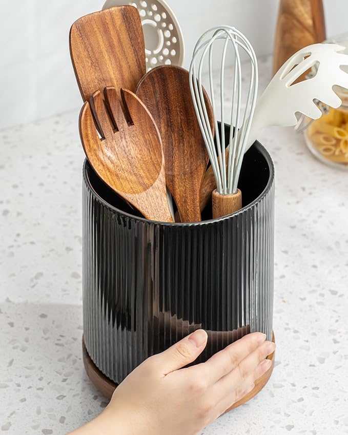 getstar Extra Large Rotating Utensil Holder for Kitchen Counter, 7.9" Ceramic Utensils Crocks Set for Countertop Large & Small Utensil Organizer for Spatula Farmhouse Kitchen Decor