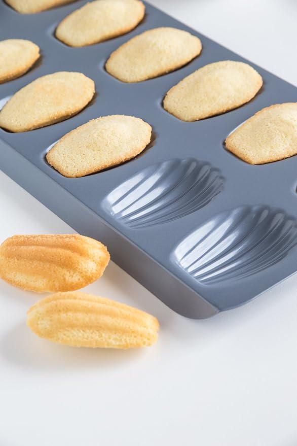 Fox Run Premium Non-Stick Madeleine Pan, Set of 2, Grey Carbon Steel, 12-Cup