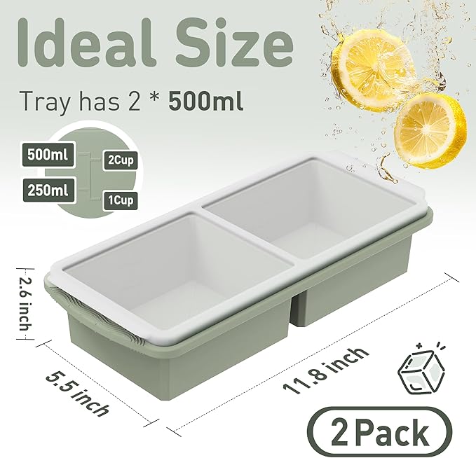 Silicone Freezer Tray with Lid Soup Freezer Container Molds with Steel Reinforced Rim Ice Cube Freezer Molds for Soup, Sauce, Leftovers, Homemade Meal Prep Containers Moldes De Silicona
