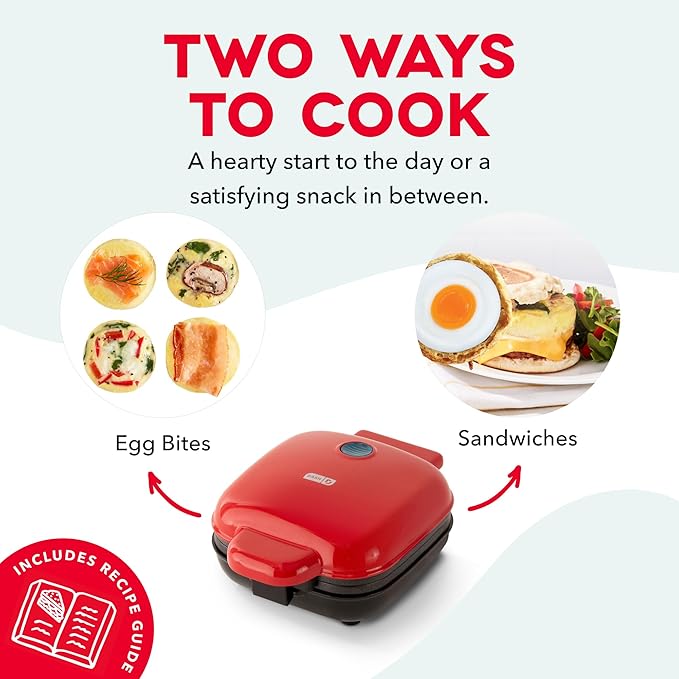 Dash Deluxe Egg Bite Maker - Electric Egg Bite Maker for Healthy Protein Snacks - Quick Cleanup, Space-Saving Design & Non-Slip Feet - 4 Servings, Red