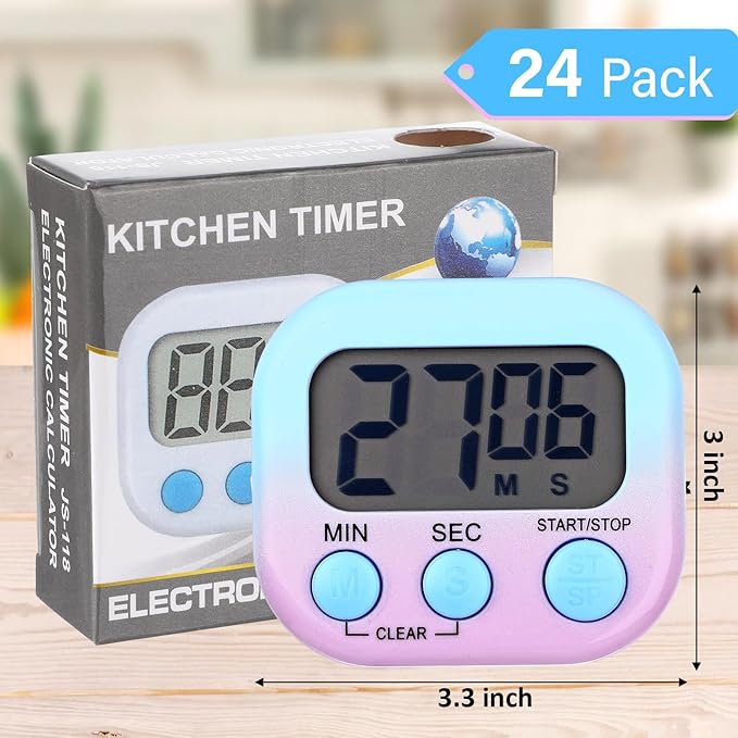 Weewooday 24 Pcs Digital Kitchen Timer Magnetic Timer Bulk On/Off Switch Minute Second Count up Countdown Loud Alarm for Exercise Cook Baking (Gradient Color)