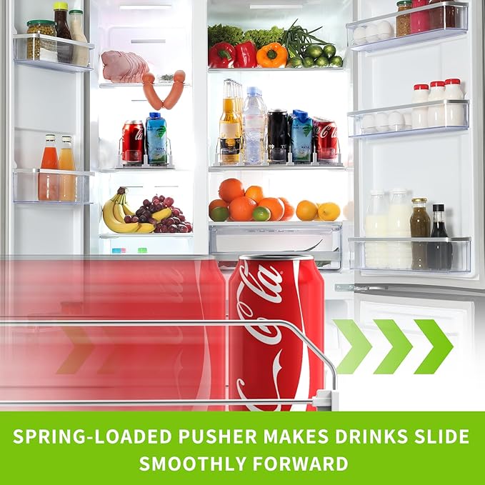 Drink Organizer for Fridge, Soda Can Dispenser for Refrigerator, Automatic Drink Dispenser for Fridge Holds up to 10 Cans, 2 Row