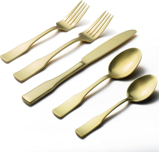 Alata Kate Champagne Gold Satin 20-Piece Silverware Set, Service for 4, Stainless Steel Flatware Set, Matte Polished Cutlery Set, Dishwasher Safe