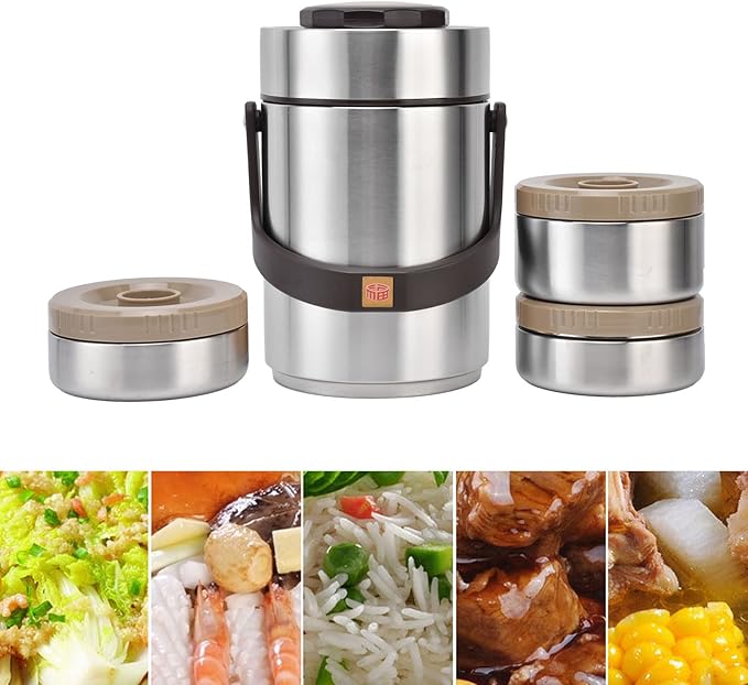 Yosoo 304 Stainless Steel Vacuum Insulation Lunch Box Adult Lunch Pot Office Workers Sealed for 2000Ml Capacity Insulated Food Jars (Original Color)